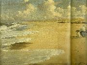 stenbjerg strand med kunstnerens hustru marie kroyer malende, Peter Severin Kroyer